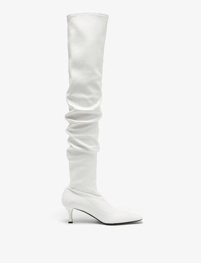 Side view of Trap Over The Knee Boots in white