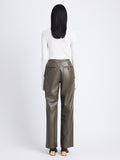 Back image of model wearing Faux Leather Straight Leg Pants in wood