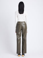 Back image of model wearing Faux Leather Straight Leg Pants in wood