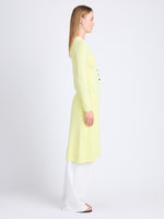 Side full length image of model wearing Cameron Dress In Boucle Viscose in CITRINE