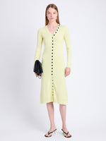 Front full length image of model wearing Cameron Dress In Boucle Viscose in CITRINE