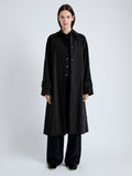 Front image of model wearing Clark Trench Coat in Cotton Nylon in BLACK