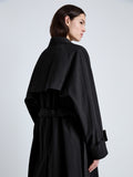 Detail image of model wearing Clark Trench Coat in Cotton Nylon in BLACK