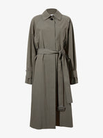 Flat image of model wearing Clark Trench Coat in Cotton Nylon in khaki