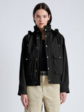 Front cropped image of model wearing Windsor Jacket in Solid Cotton Linen in BLACK