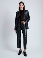 Front image of model wearing Tesema Blazer in Leather in BLACK