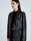 Detail image of model wearing Tesema Blazer in Leather in BLACK