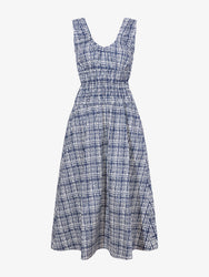 Still Life image of Penny Dress in Grid Poplin in NAVY/OFF WHITE