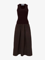 Still Life image of Malia Dress in Peached Poplin in DARK HICKORY