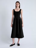 Front full length image of model wearing Allen Dress in Solid Cotton Linen in BLACK