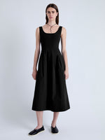 Front full length image of model wearing Allen Dress in Solid Cotton Linen in BLACK