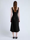 Back image of model wearing Allen Dress in Solid Cotton Linen in BLACK