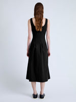 Back image of model wearing Allen Dress in Solid Cotton Linen in BLACK