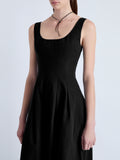 Detail image of model wearing Allen Dress in Solid Cotton Linen in BLACK