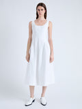 Front image of model wearing Allen Dress in Rumpled Cotton in WHITE