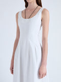 Detail image of model wearing Allen Dress in Rumpled Cotton in WHITE