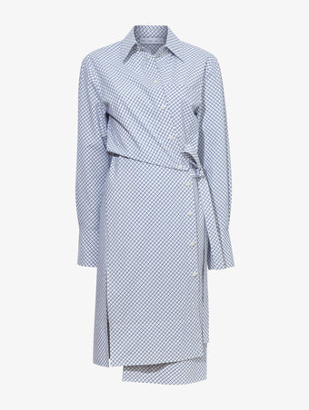 Still Life image of Lane Wrap Dress in Yarn Dye Shirting in WHITE/PEWTER