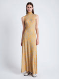 Front image of model wearing Jamie Dress in Shadow Print Jersey in STERLING/MARIGOLD