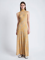 Front image of model wearing Jamie Dress in Shadow Print Jersey in STERLING/MARIGOLD