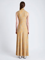 Back image of model wearing Jamie Dress in Shadow Print Jersey in STERLING/MARIGOLD