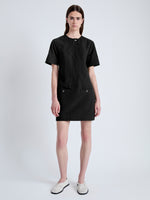 Front full length image of model wearing Watson Dress in Solid Cotton Linen in BLACK