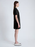 Side full length image of model wearing Watson Dress in Solid Cotton Linen in BLACK