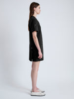 Side full length image of model wearing Watson Dress in Solid Cotton Linen in BLACK