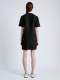 Back full length image of model wearing Watson Dress in Solid Cotton Linen in BLACK