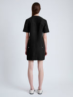 Back full length image of model wearing Watson Dress in Solid Cotton Linen in BLACK