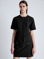 Detail image of model wearing Watson Dress in Solid Cotton Linen in BLACK