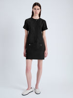 Front full length image of model wearing Watson Dress in Solid Cotton Linen in BLACK