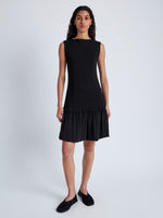 Front image of model wearing Martine Dress in Micro Pleat in BLACK