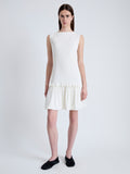 Front full length image of model wearing Martine Dress in Micro Pleat in OFF WHITE