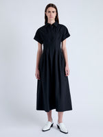 Front full length image of model wearing Balston Dress in Poplin in BLACK