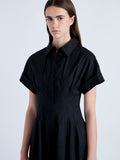 Detail image of model wearing Balston Dress in Poplin in BLACK