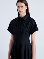 Detail image of model wearing Balston Dress in Poplin in BLACK