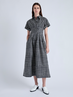 Front image of model wearing Balston Dress in Grid Poplin in CREAM/BLACK