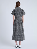 Back image of model wearing Balston Dress in Grid Poplin in CREAM/BLACK