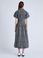 Back image of model wearing Balston Dress in Grid Poplin in CREAM/BLACK