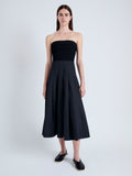 Front full length image of model wearing Warren Dress in Tech Poplin in BLACK