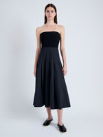 Front full length image of model wearing Warren Dress in Tech Poplin in BLACK