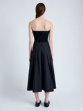 Back full length image of model wearing Warren Dress in Tech Poplin in BLACK