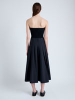 Back full length image of model wearing Warren Dress in Tech Poplin in BLACK