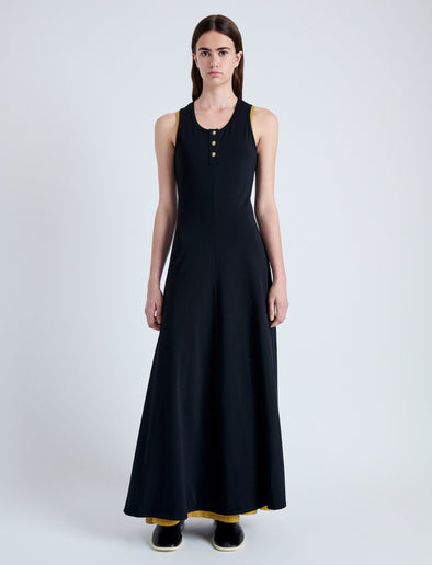 Front image of model wearing Rey Dress in Jersey in BLACK