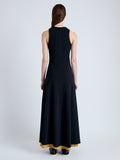 Back full length image of model wearing Rey Dress in Jersey in BLACK