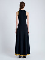 Back full length image of model wearing Rey Dress in Jersey in BLACK