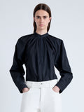 Front cropped image of model wearing Carter Top in Tech Poplin in BLACK