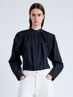 Front cropped image of model wearing Carter Top in Tech Poplin in BLACK