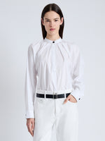 Front cropped image of model wearing Carter Top in Tech Poplin in WHITE