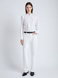 Front full length image of model wearing Carter Top in Tech Poplin in WHITE